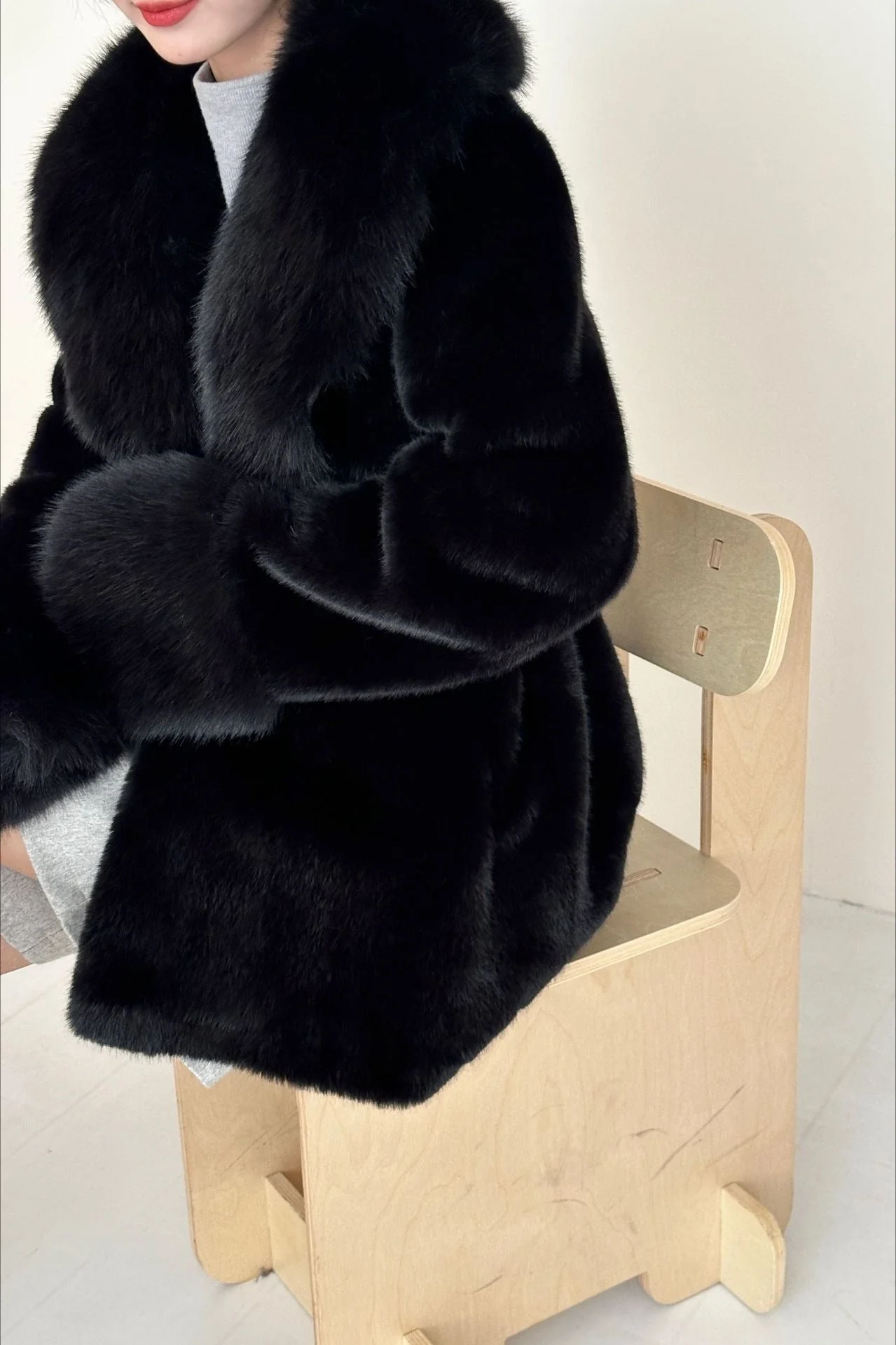 Faux Animal Fur Suede Mid-Length Notch Collar Tie Waist Coat - Image 14