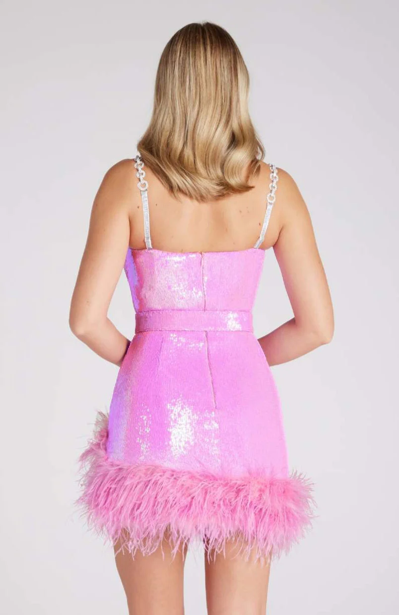 Faux Fur Belt Purple Sequin Cami Party Dress - Image 6