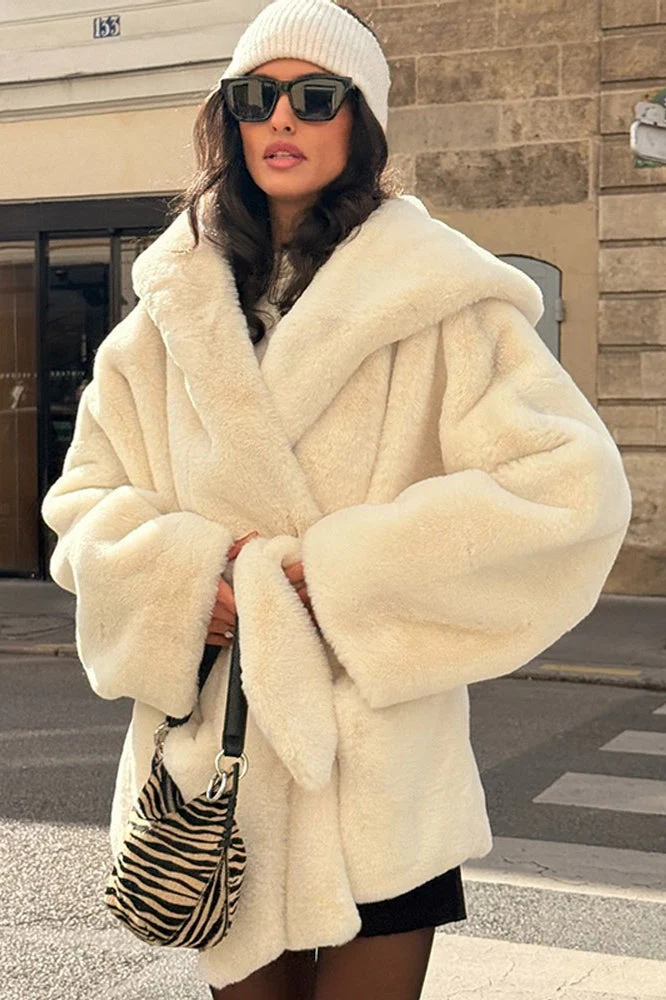 Faux Fur Belted Hooded Coat