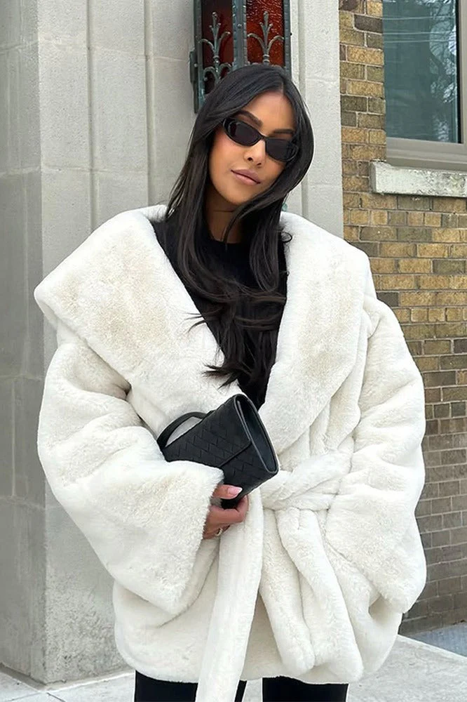 Faux Fur Belted Hooded Coat - Image 4