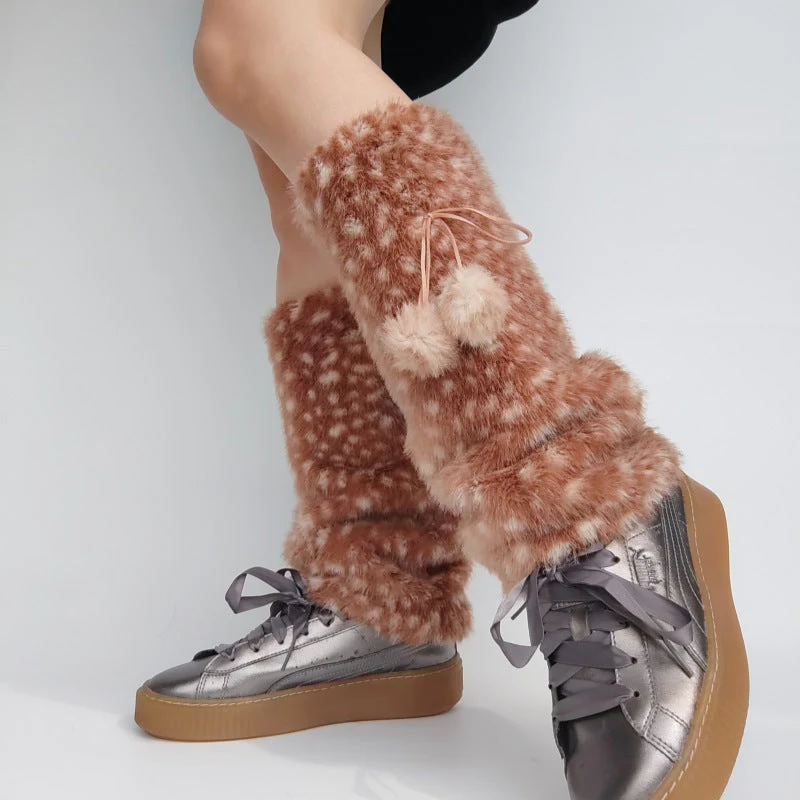 Faux Fur Deer Print Cozy Slouchy Leg Warmers - Image 3
