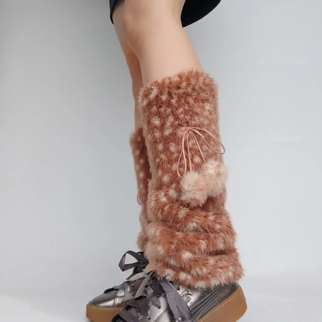 Faux Fur Deer Print Cozy Slouchy Leg Warmers - Image 4