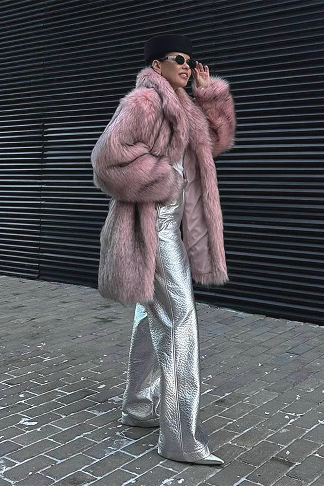Faux Fur Plush Warm Open Front Coat - Image 5