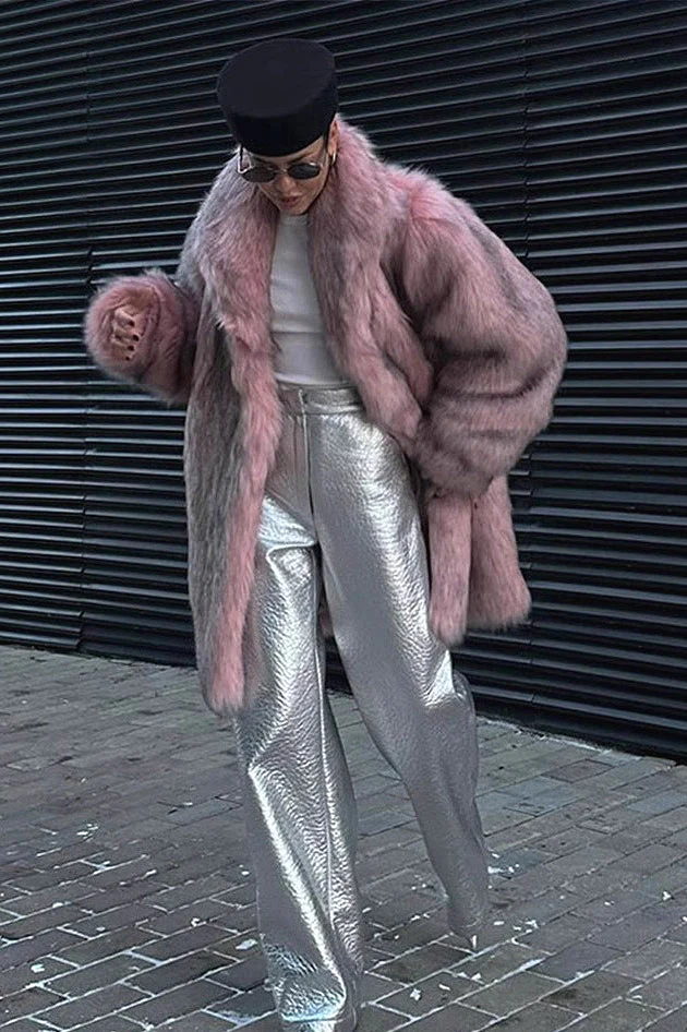 Faux Fur Plush Warm Open Front Coat - Image 6