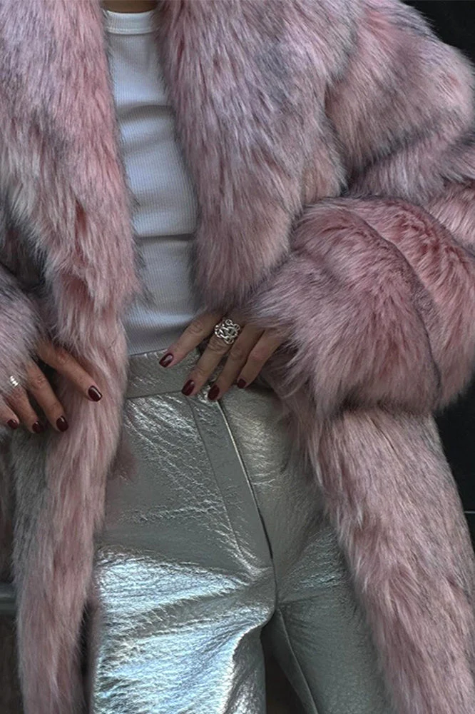 Faux Fur Plush Warm Open Front Coat - Image 7