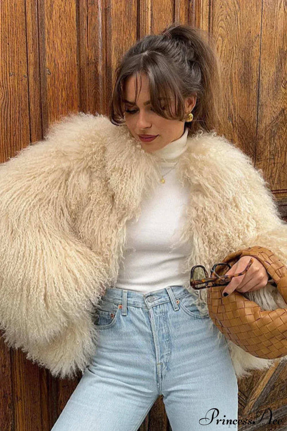 Faux Fur Shearling Short Cardigan Jacket Coat - Image 4