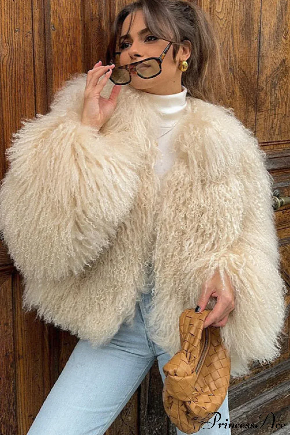 Faux Fur Shearling Short Cardigan Jacket Coat - Image 5