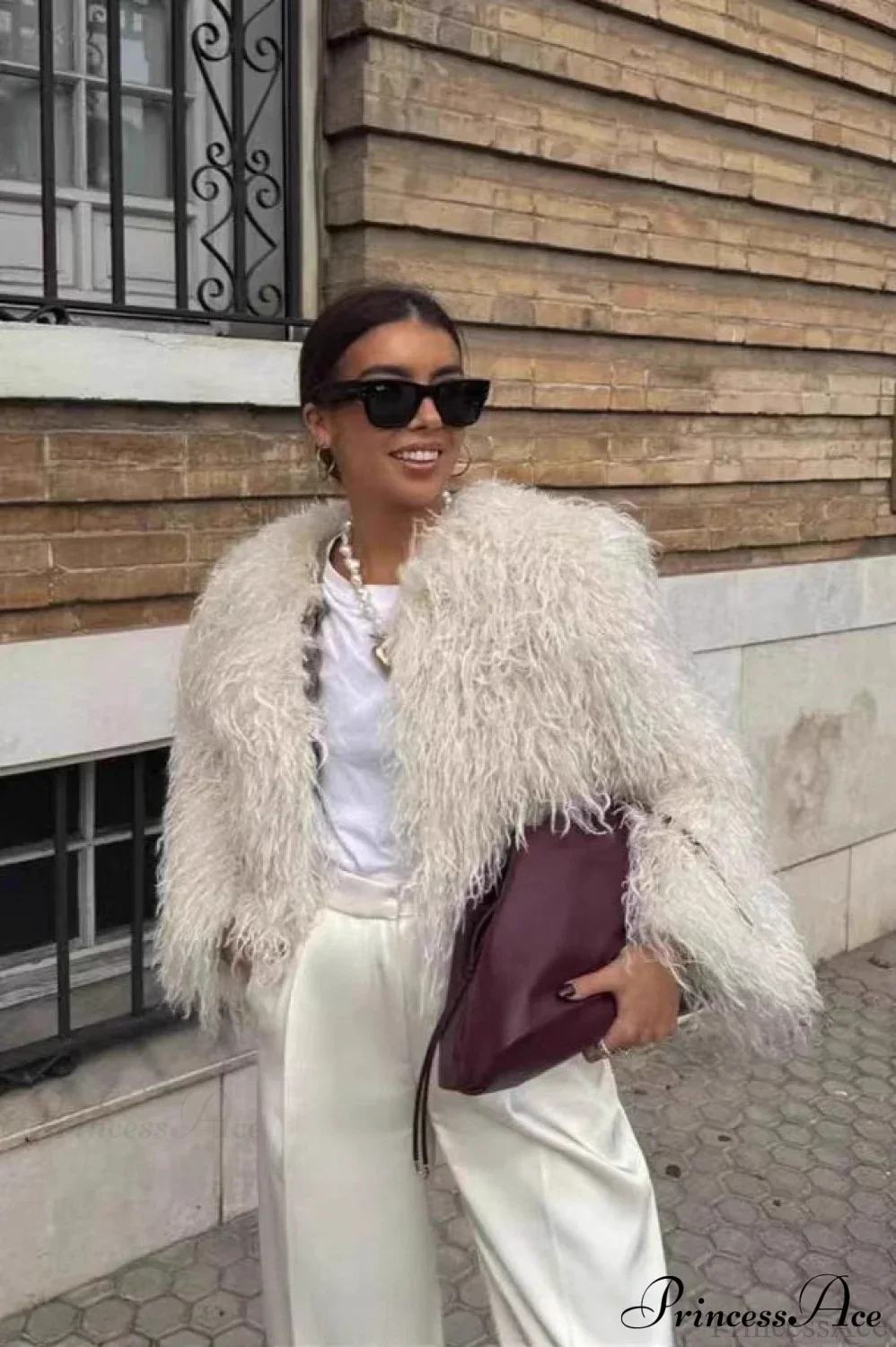Faux Fur Short Warm Long-Sleeve Street Coat - Image 4