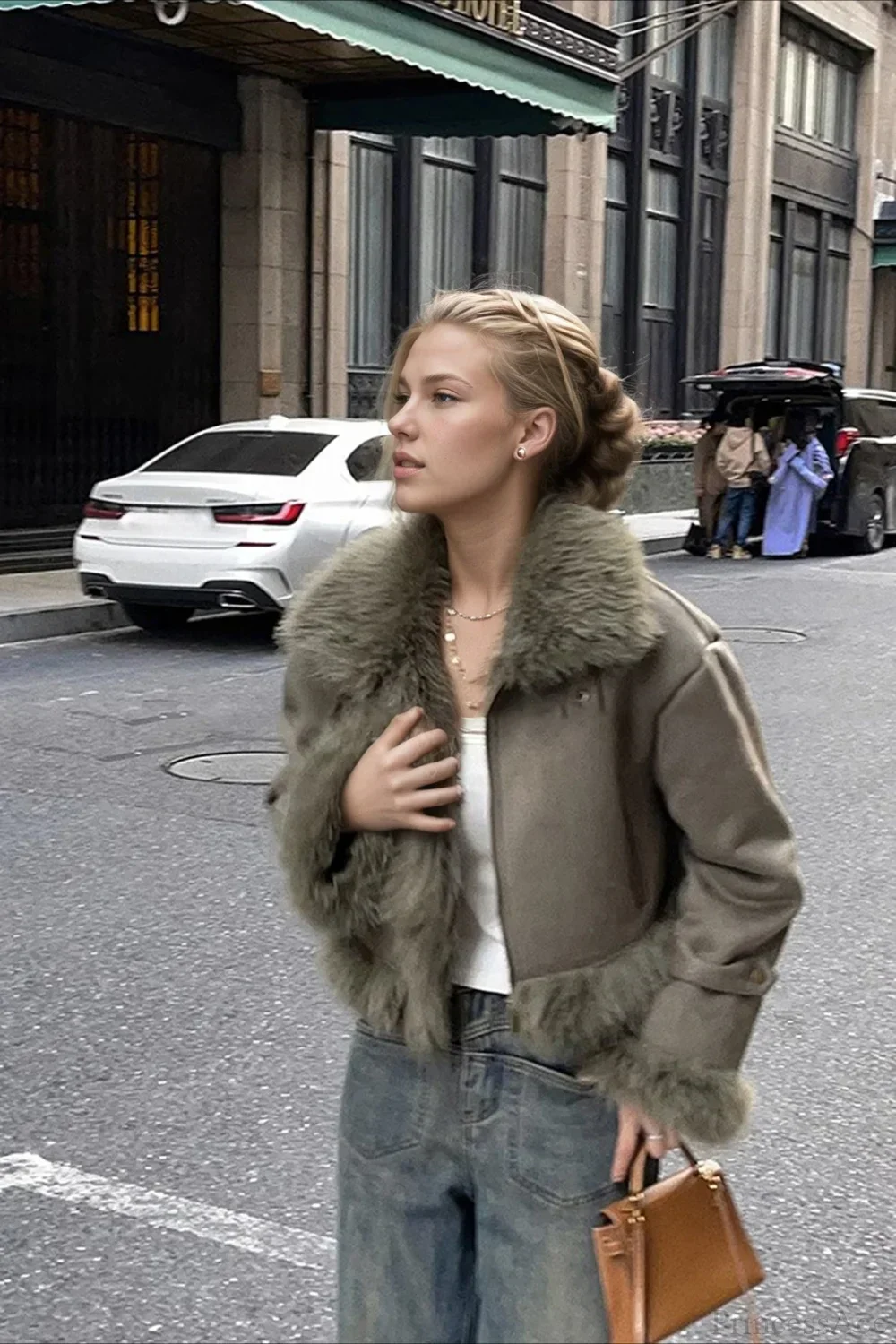 Faux Fur Suede Short Biker Jacket - Image 2