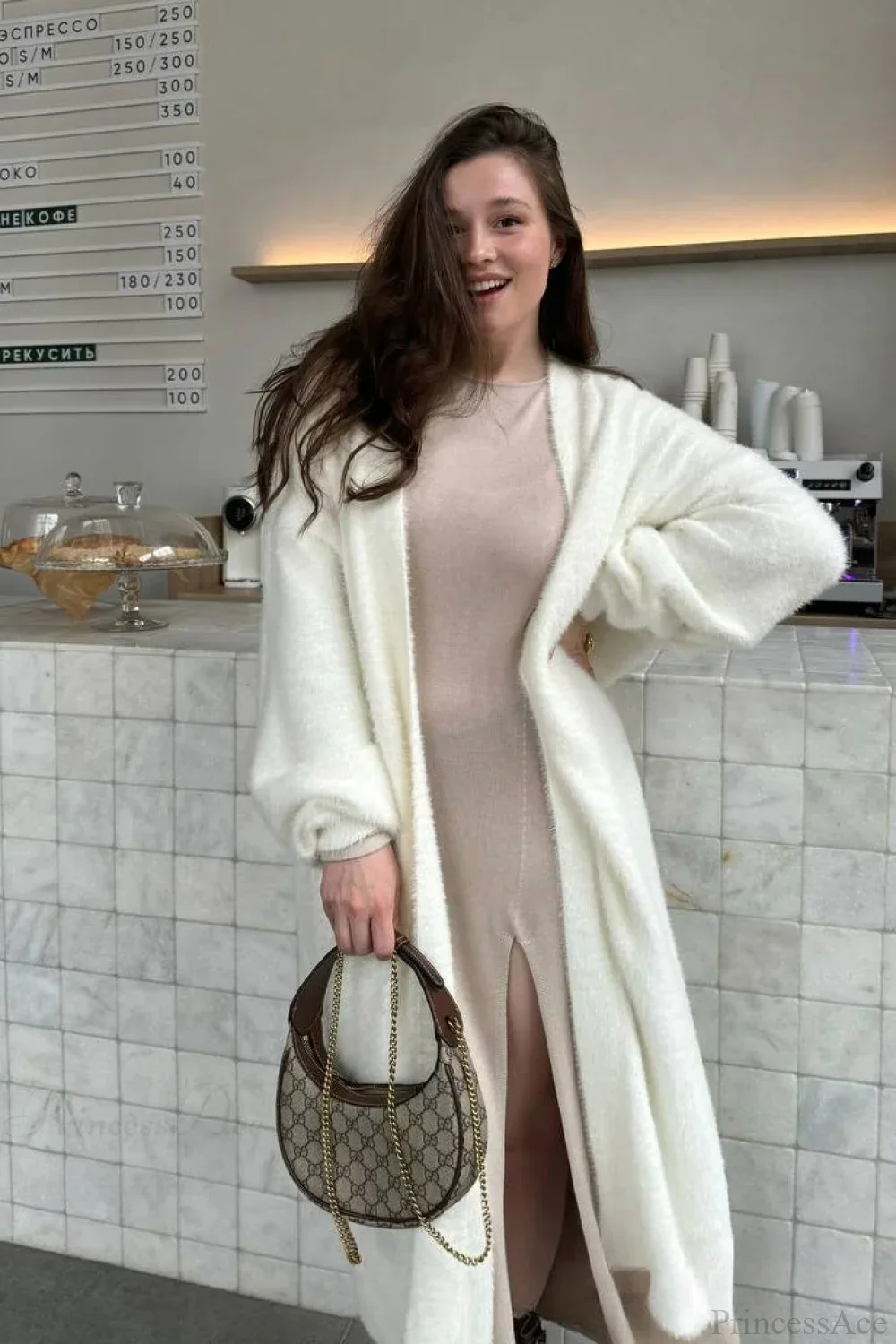 Faux Mink Fur Knit Plush Relaxed Longline Overcoat - Image 2