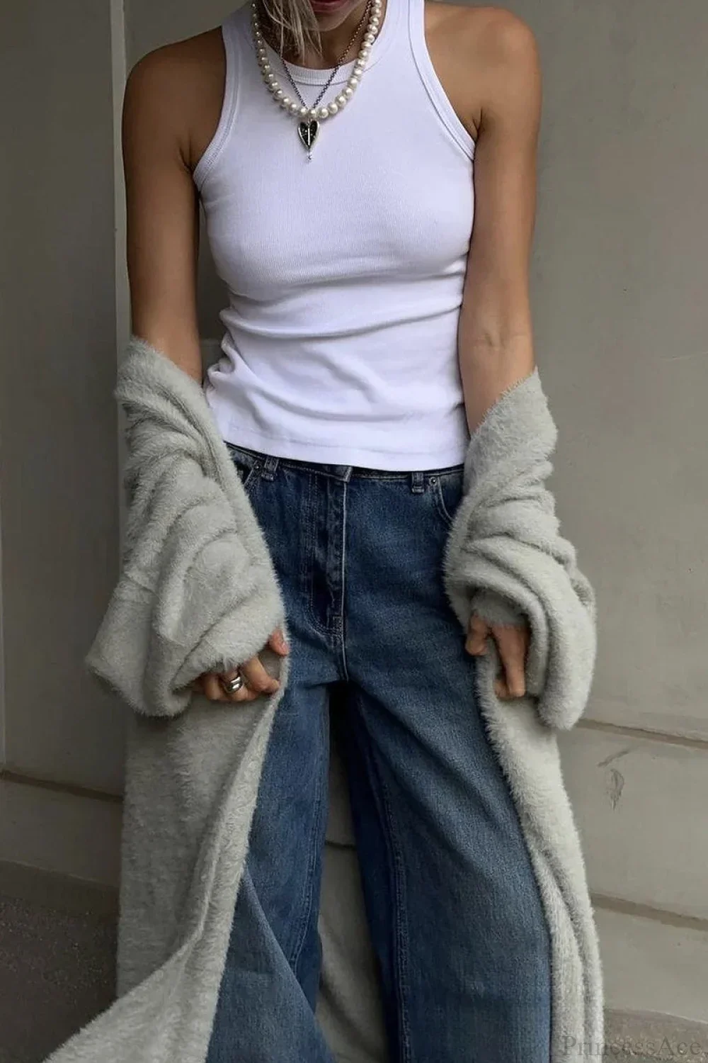 Faux Mink Fur Knit Plush Relaxed Longline Overcoat - Image 8