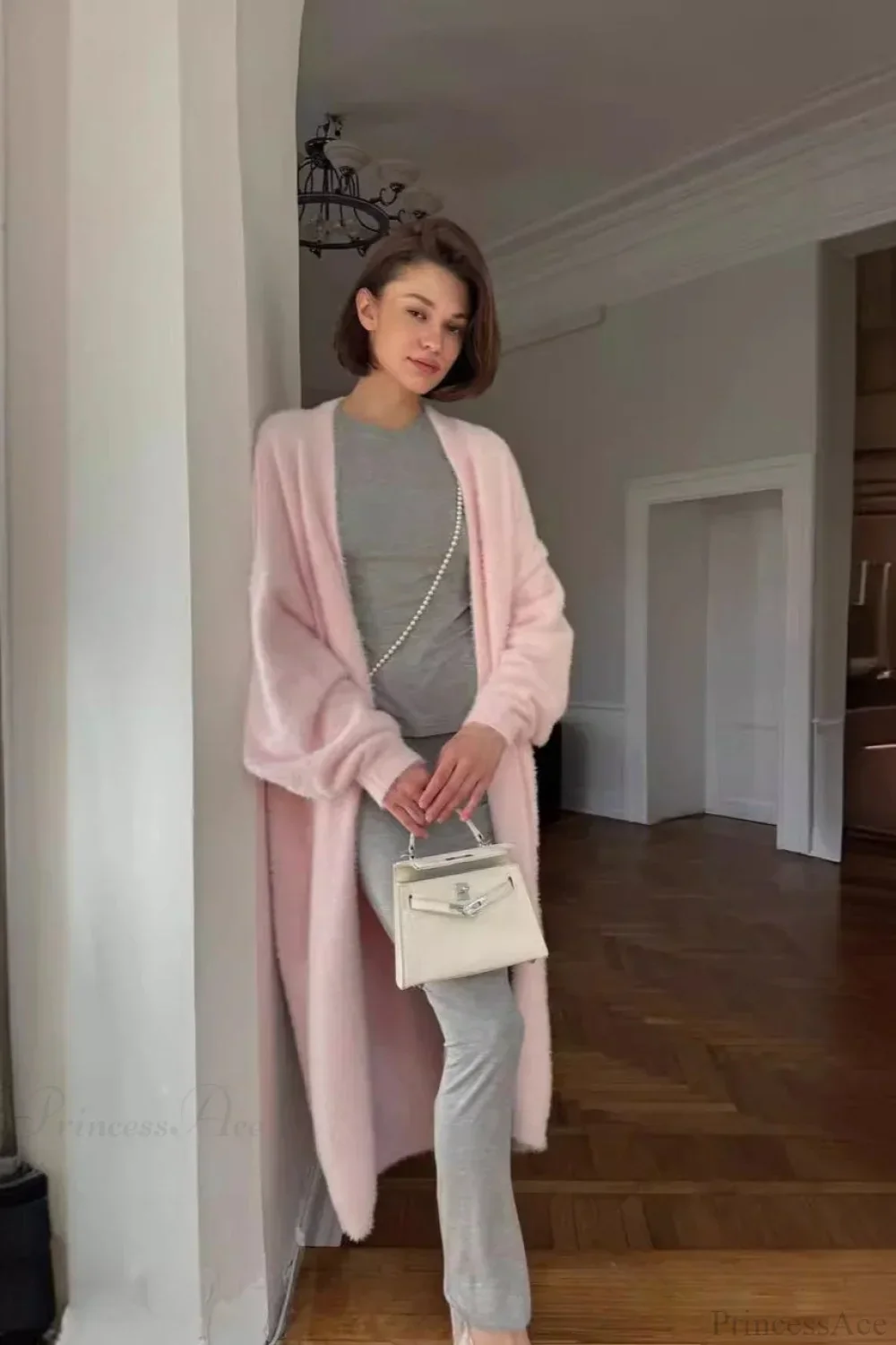 Faux Mink Fur Knit Plush Relaxed Longline Overcoat - Image 9