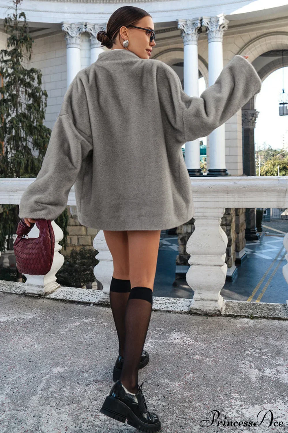 Faux Mink Long Sleeve Loose Mid Length Coat - Image 4