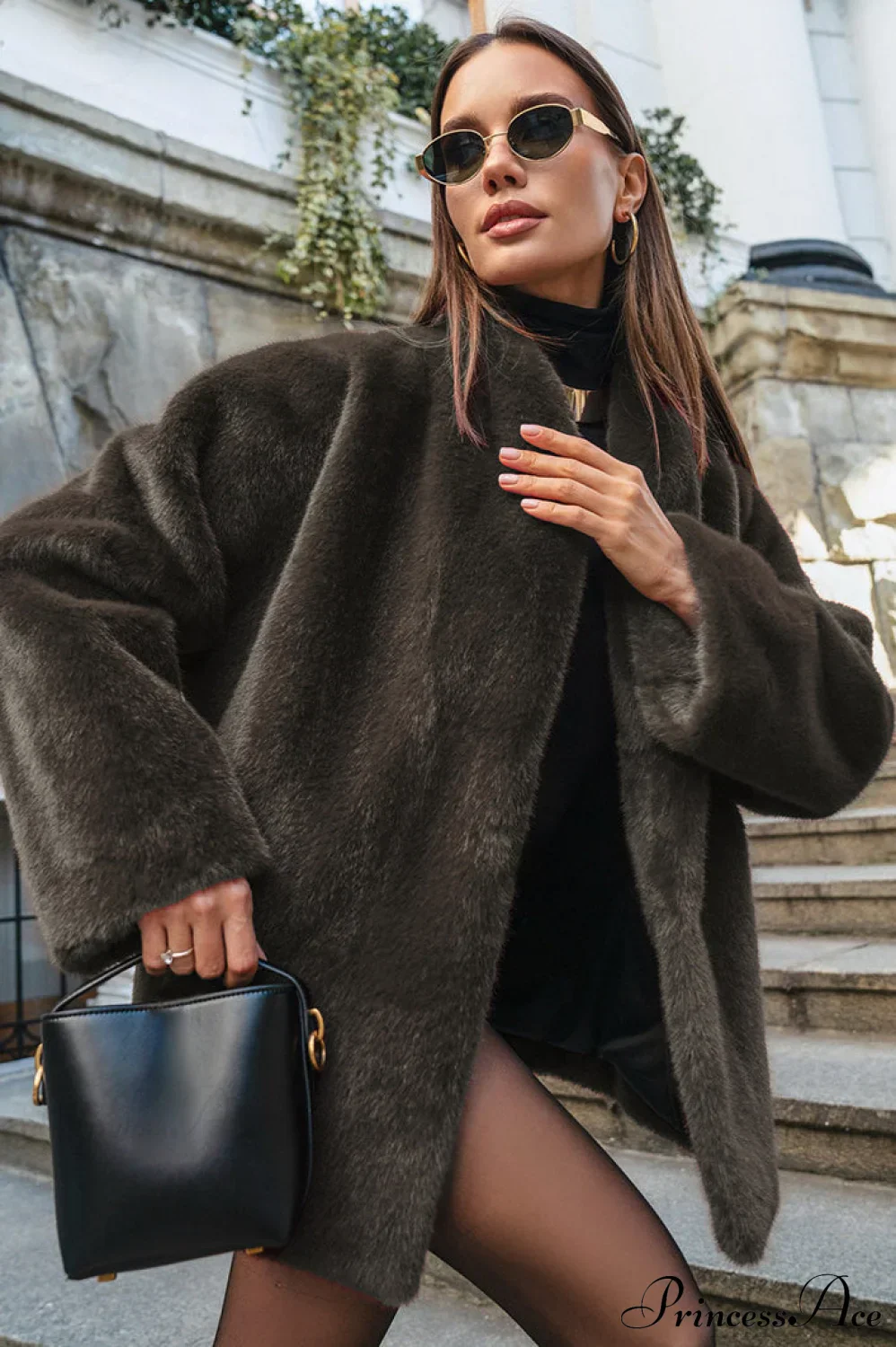 Faux Mink Long Sleeve Loose Mid Length Coat - Image 6