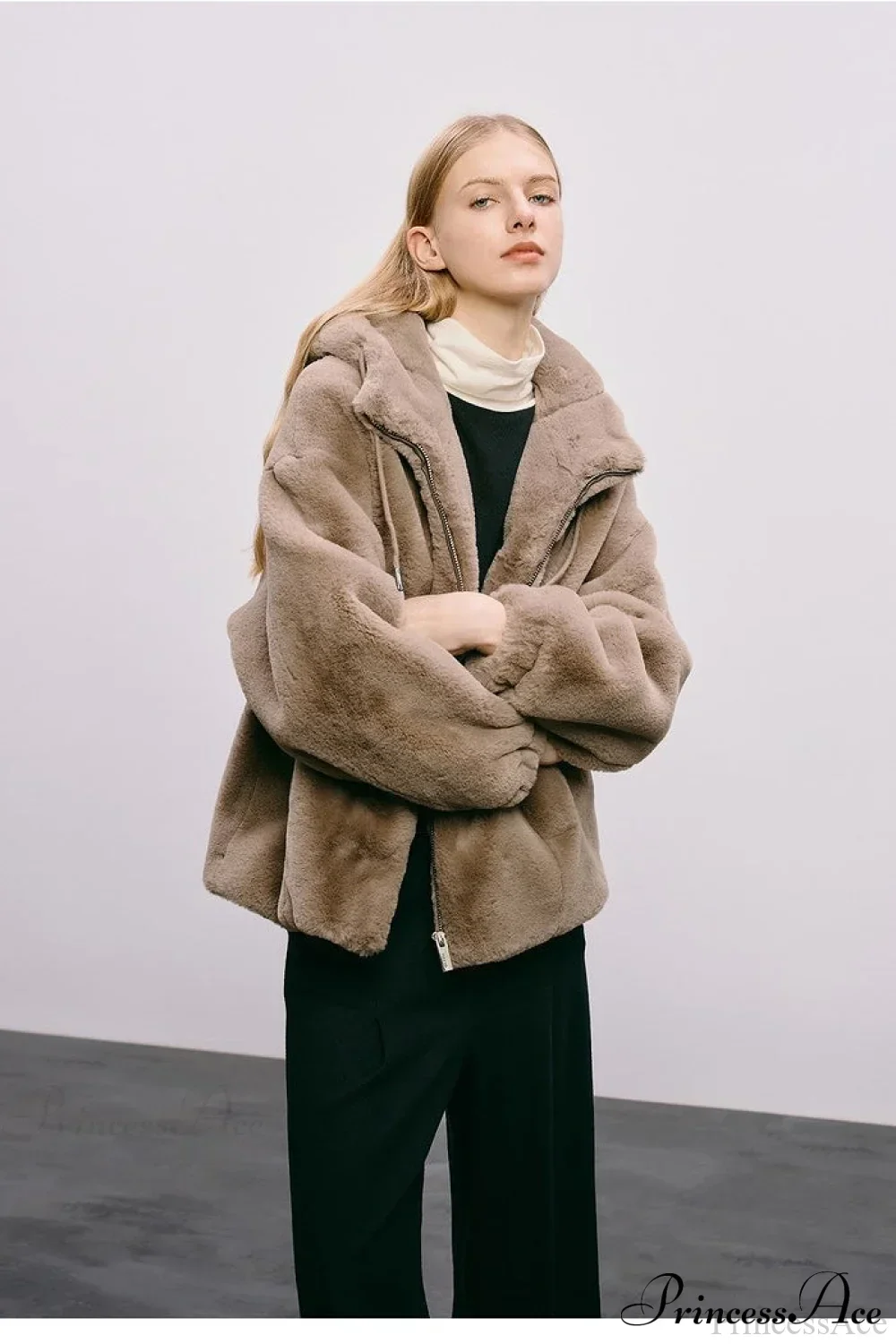 Faux Mink Rabbit Fur One Hooded Thick Coat - Image 2