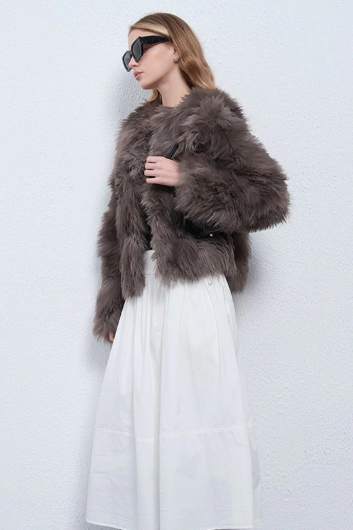 Faux Raccoon Fur Plush Coat with Retro Style - Image 5