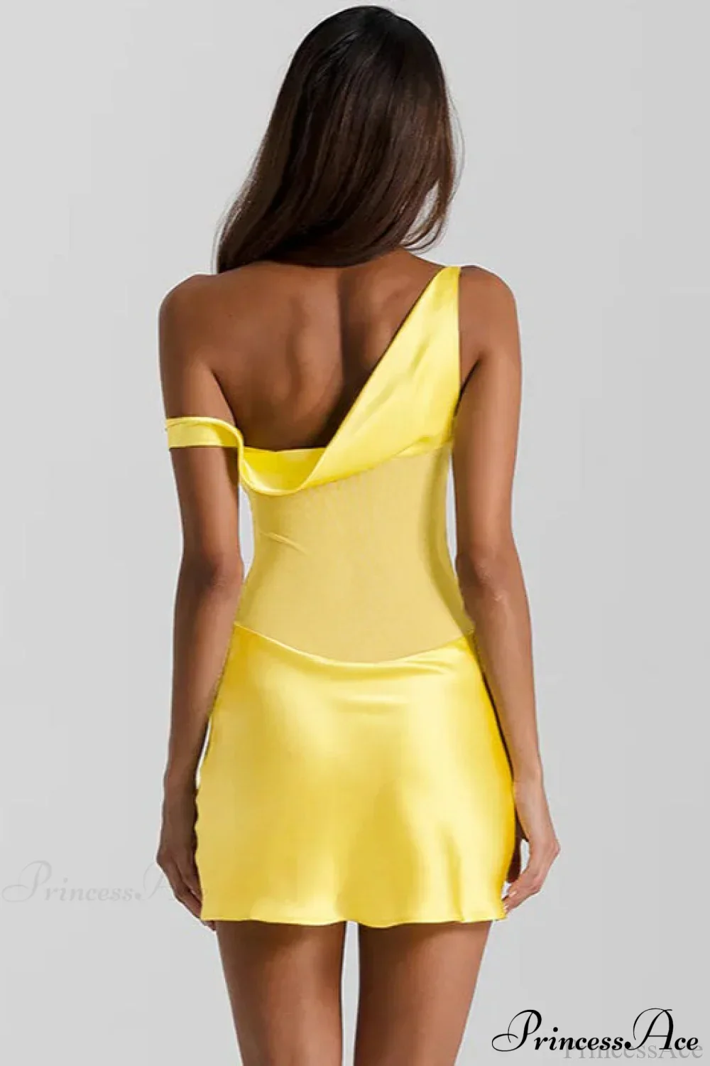 Faux Silk One-Shoulder Tulle Paneled Party Dress - Image 3