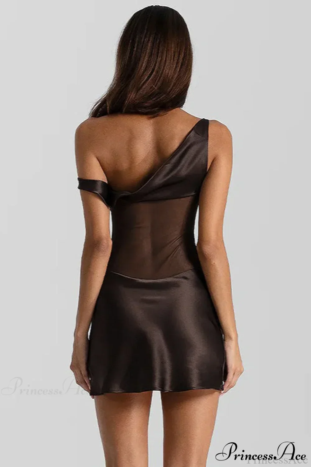 Faux Silk One-Shoulder Tulle Paneled Party Dress - Image 6