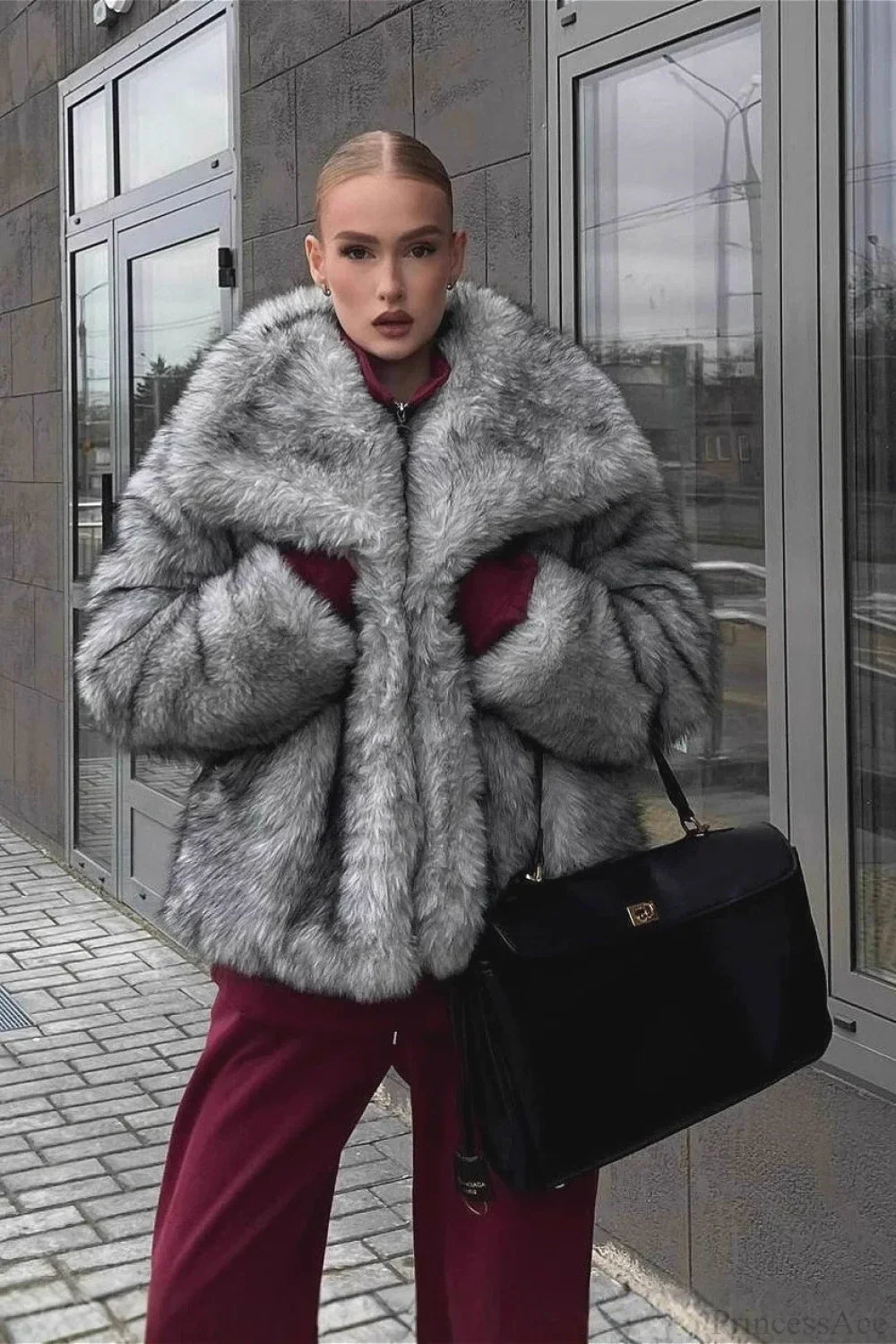 Faux Silver Fox Fur Chic Short Lazy Coat - Image 3