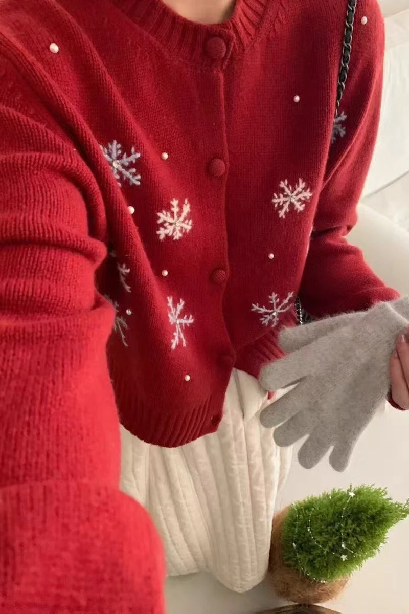 Snow Pattern Knit Cardigan - Image 2