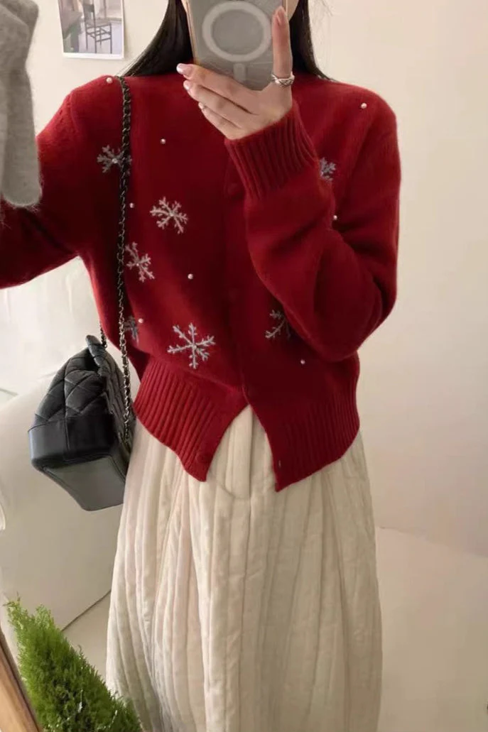 Snow Pattern Knit Cardigan - Image 3