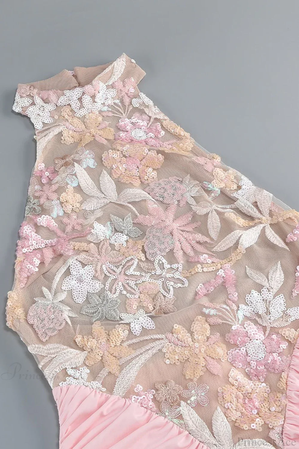 Fitted Embroidered Halter Sleeveless Evening Dress - Image 5
