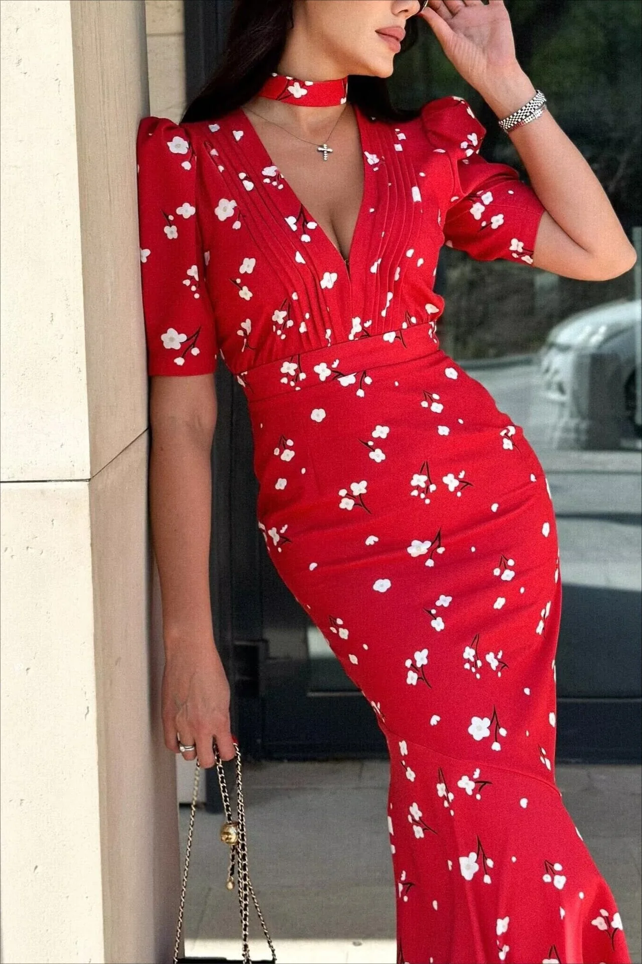 Fitted Floral Puff Sleeve Floral Dress - Image 2