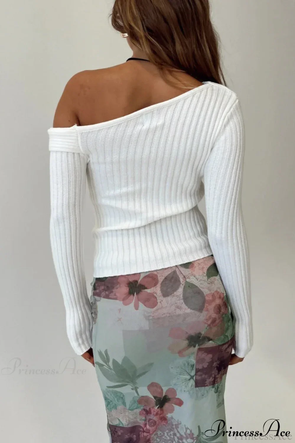 Fitted French Off-Shoulder Collar Rib-Knit Top - Image 2