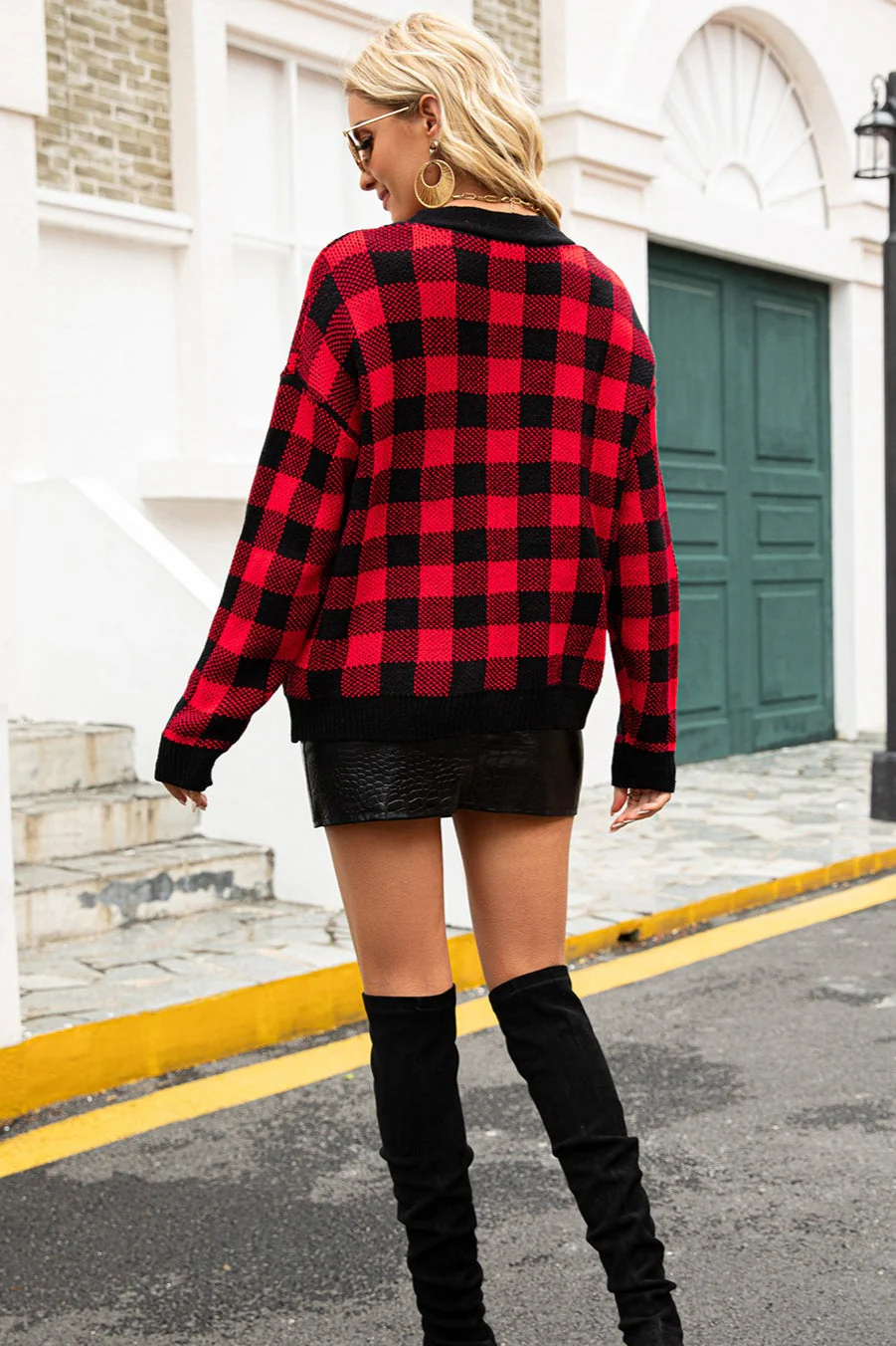 Fitted Tartan Button Cardigan - Image 5