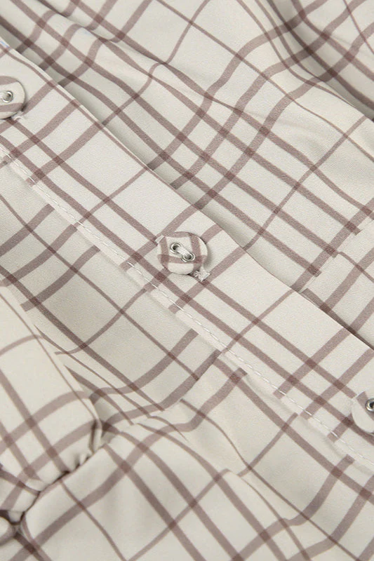 Fitted Waist Plaid V Neck Button Front Short Blouse - Image 4