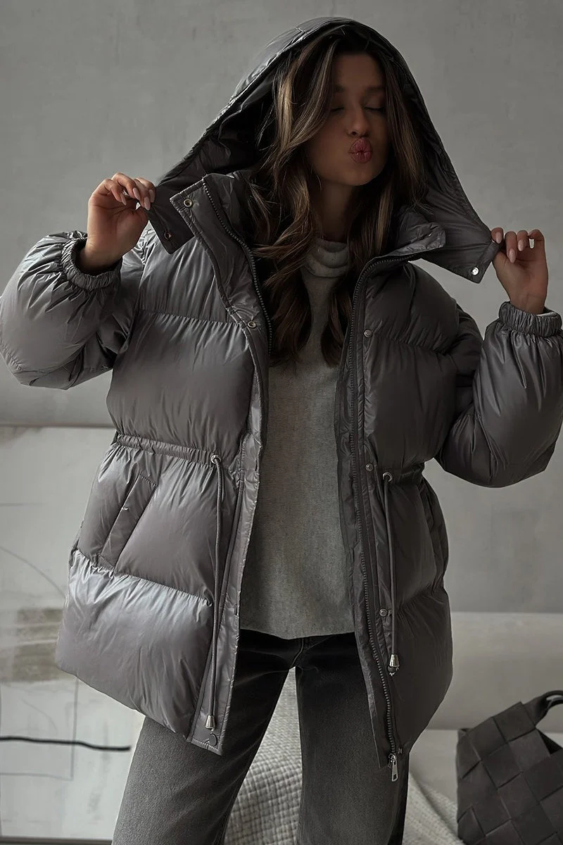 Adjustable Drawstring Hooded Puffer Jacket - Image 3