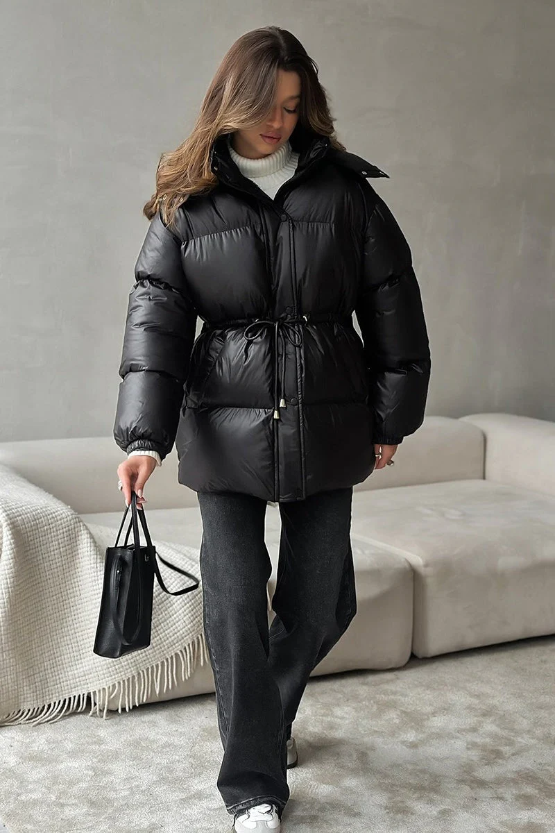 Adjustable Drawstring Hooded Puffer Jacket - Image 4