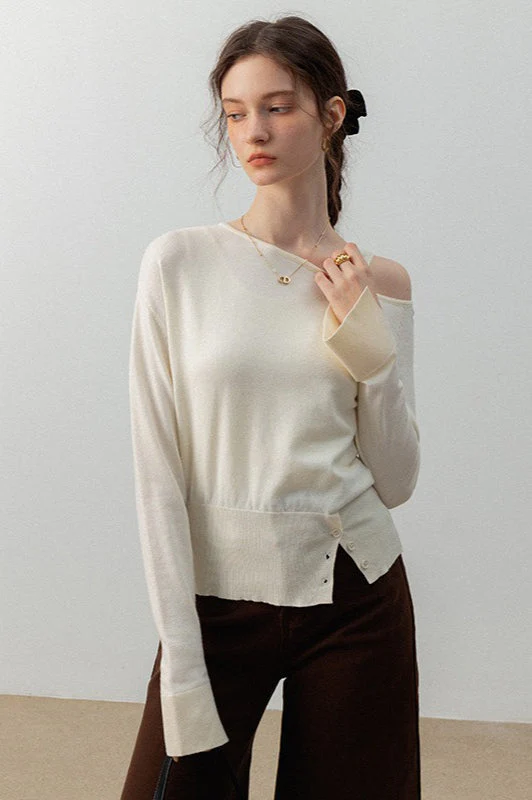 Asymmetric Neckline Elegant Knit Top - Image 10