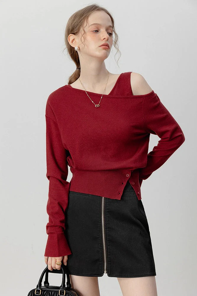 Asymmetric Neckline Elegant Knit Top - Image 4