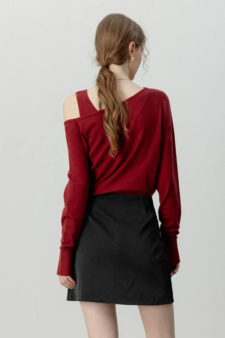 Asymmetric Neckline Elegant Knit Top - Image 5