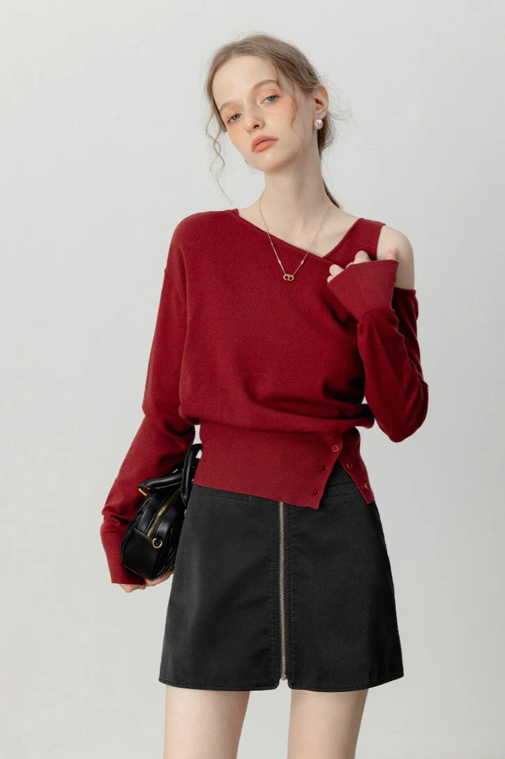 Asymmetric Neckline Elegant Knit Top - Image 6