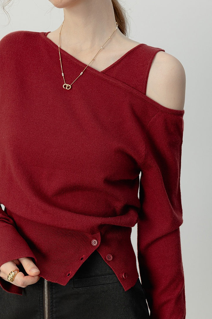 Asymmetric Neckline Elegant Knit Top - Image 7