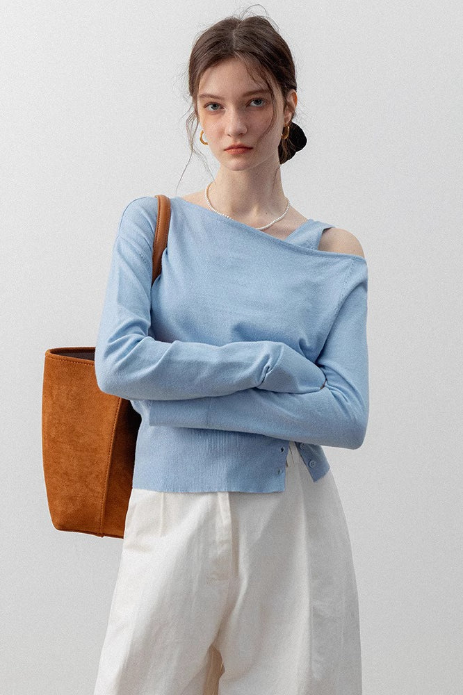 Asymmetric Neckline Elegant Knit Top - Image 8