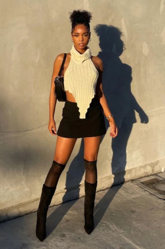 Asymmetrical Backless Knit Top - Image 4