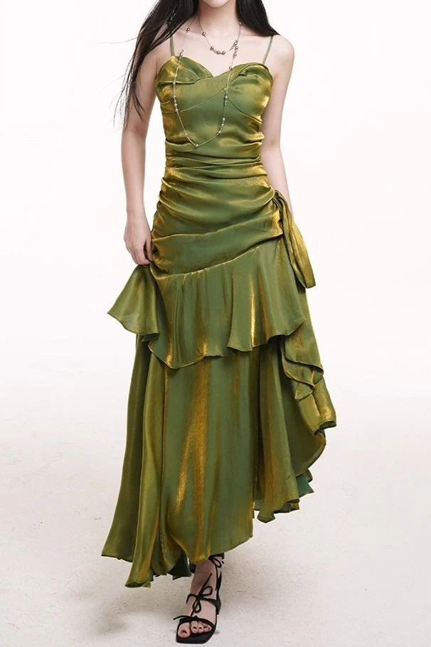 Asymmetrical Burgundy Ruffled Cami Party Dress - Image 6