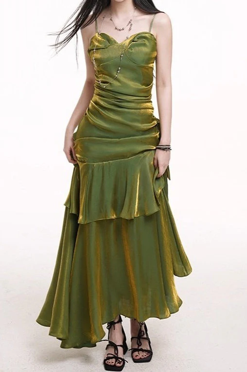 Asymmetrical Burgundy Ruffled Cami Party Dress - Image 7