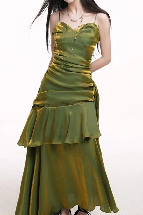 Asymmetrical Burgundy Ruffled Cami Party Dress - Image 9