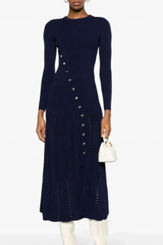 Asymmetrical Button Sweater Dress - Image 4