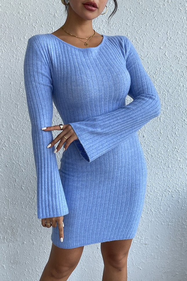 Backless Flare Sleeve Sweater Dress - Image 3