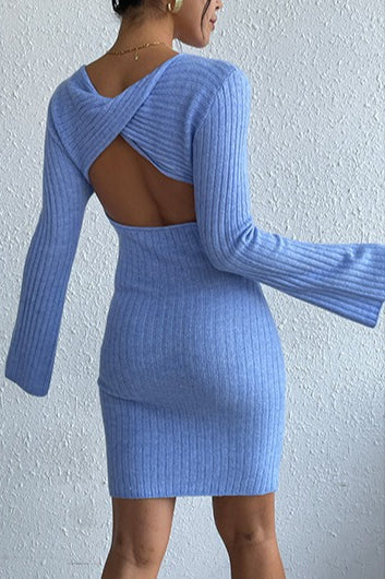 Backless Flare Sleeve Sweater Dress - Image 4