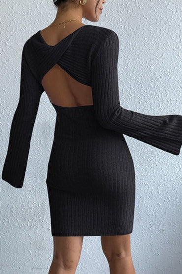 Backless Flare Sleeve Sweater Dress - Image 6