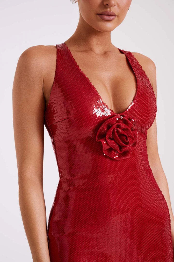 Backless Floral Sequin Maxi Dress - Image 14
