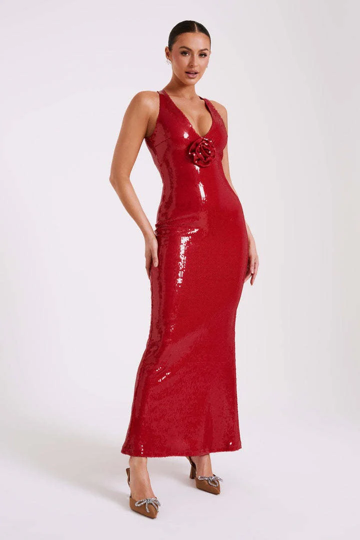 Backless Floral Sequin Maxi Dress - Image 16