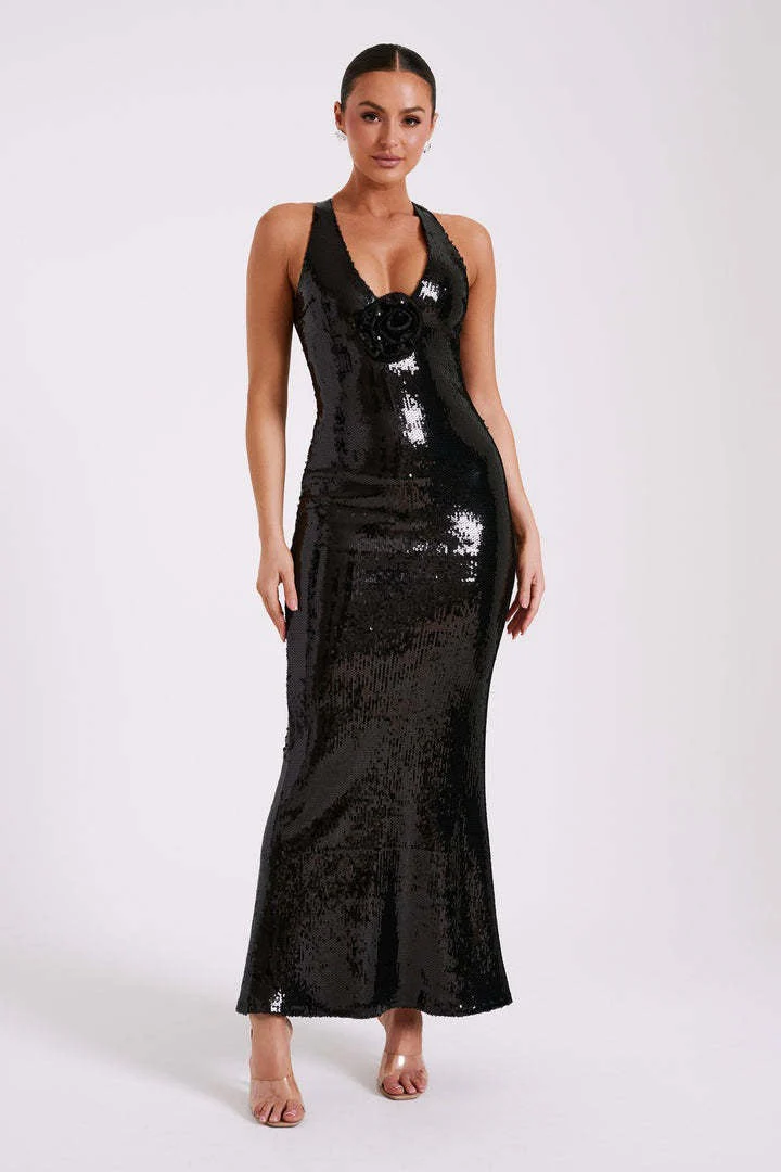 Backless Floral Sequin Maxi Dress - Image 18