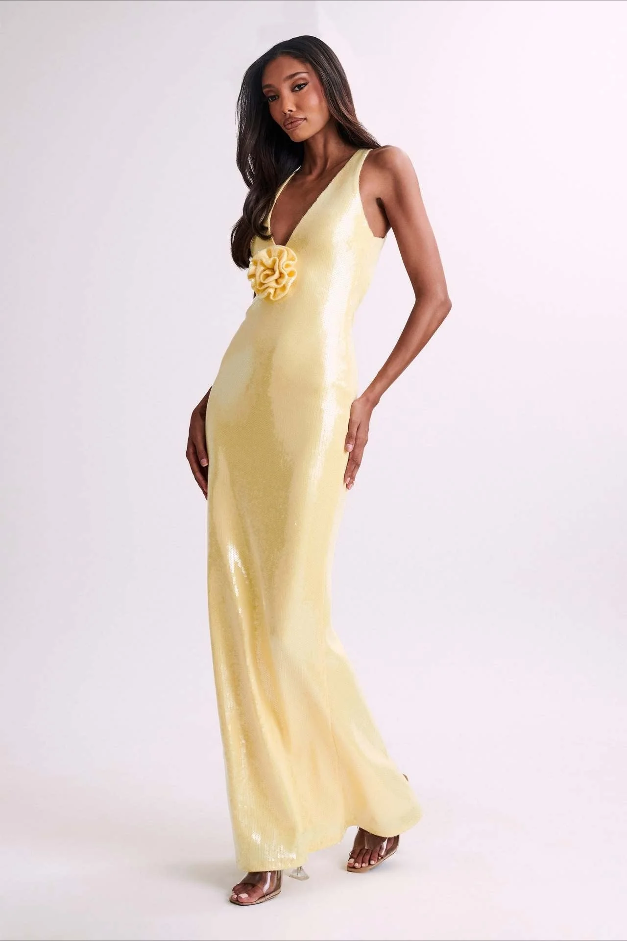 Backless Floral Sequin Maxi Dress - Image 2